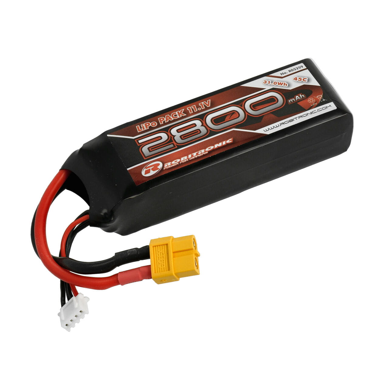 Robitronic 14,8V LiPo Akku 2800mAh 3S 45C XT60 (25x34x105) Robitronic 14,8V LiPo Akku 2800mAh 3S 45C XT60 (25x34x105)