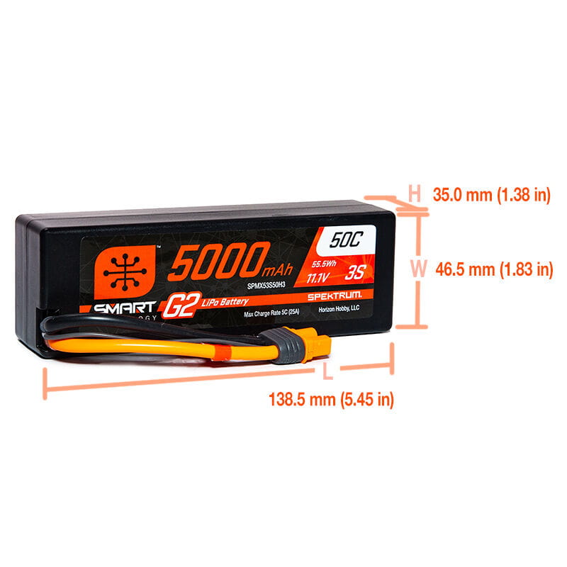 Spektrum Lipo Akku 5000mAh 3S 11,1V Smart G2 50C Hard Case IC3