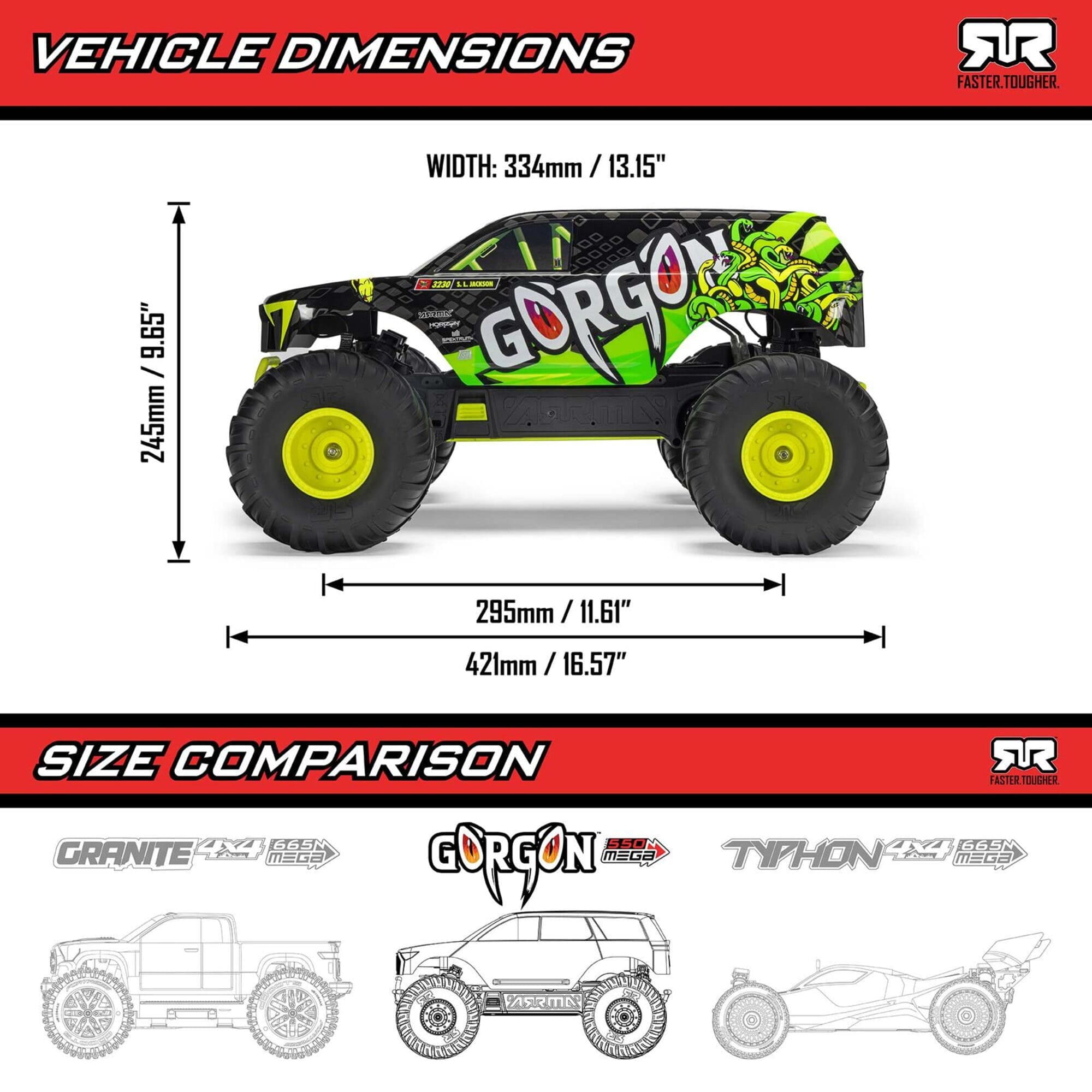 ARRMA GORGON MT 2WD RTR Monster Truck Purple_ RC Fahrzeug mit Akku und Ladegeraet