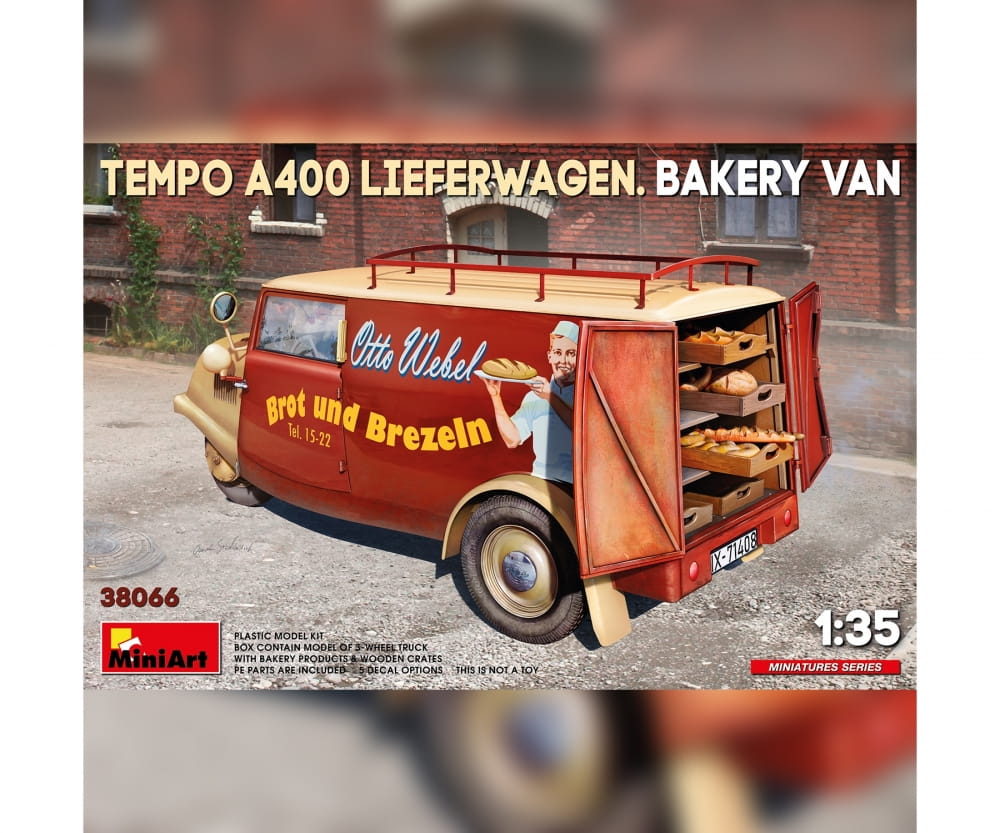 MiniArt 1_35 Tempo A400 Lieferwagen m. Backwaren Plastik Modellbausatz - RC-Zubehoer