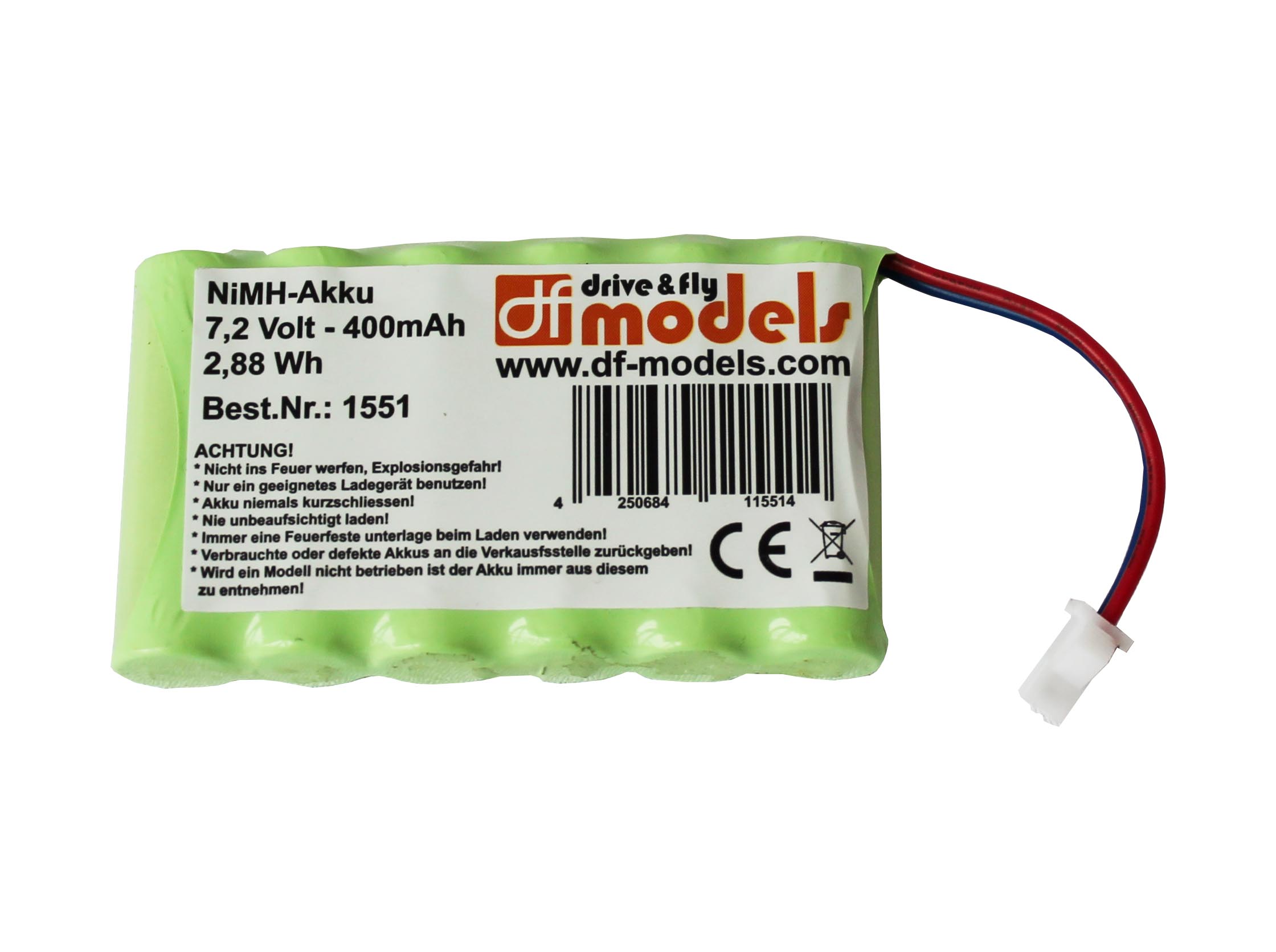 Drive & Fly Models NiMH Akku 7,2 Volt - 400mAh - 2,88Wh zu 1550
