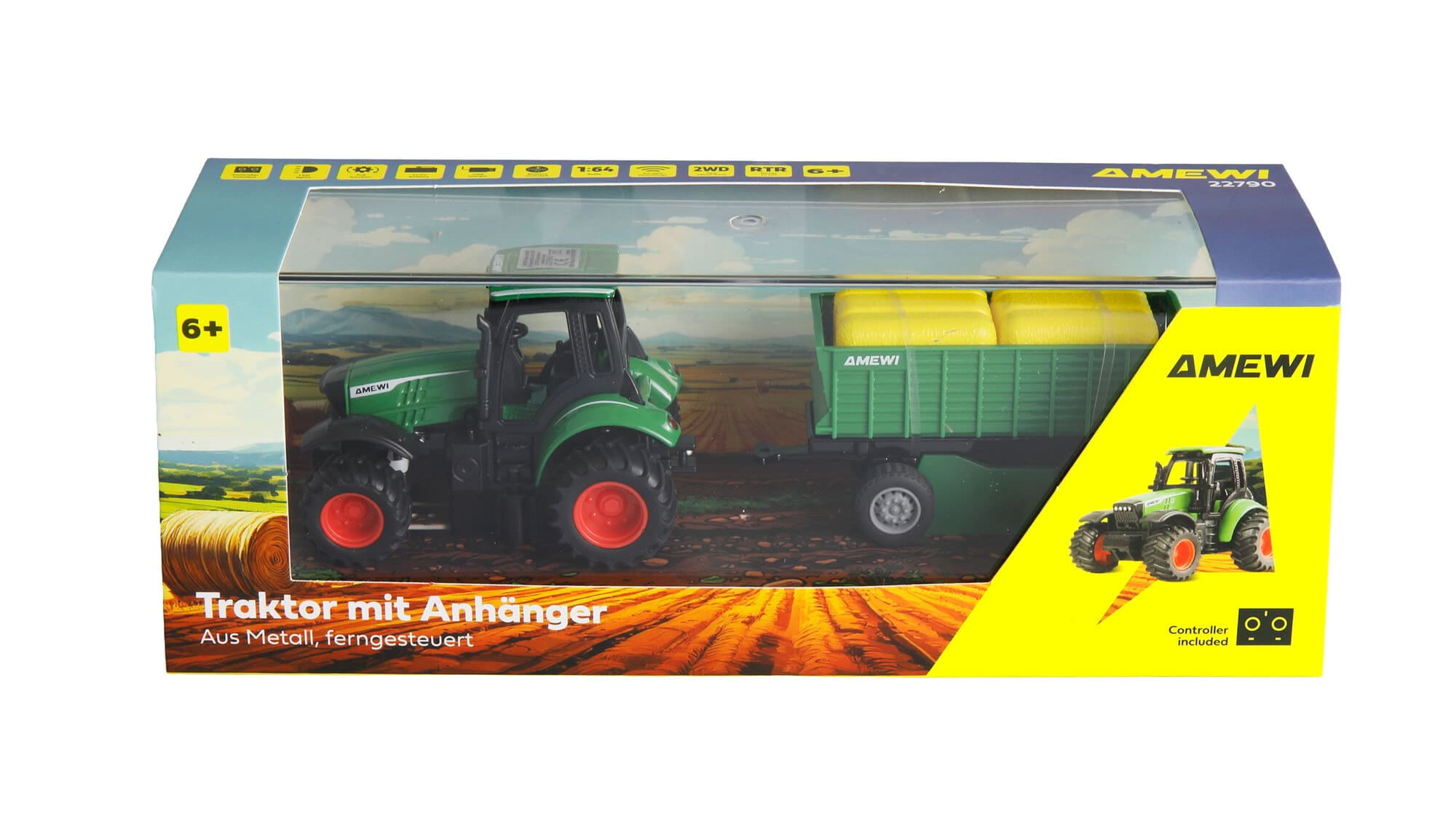 Amewi RC Traktor aus Metall 1_64 mit Anhaenger Gruen