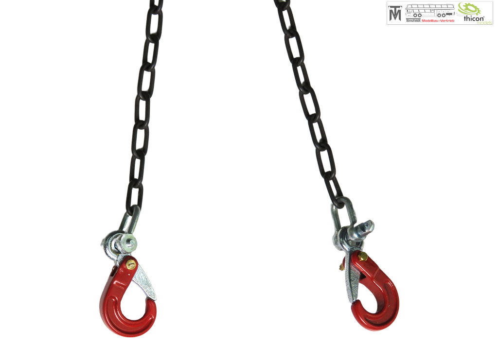 Thicon 1_14 Anschlagkette 10cm mit 2x Haken rot und Plakette - RC-Zubehoer