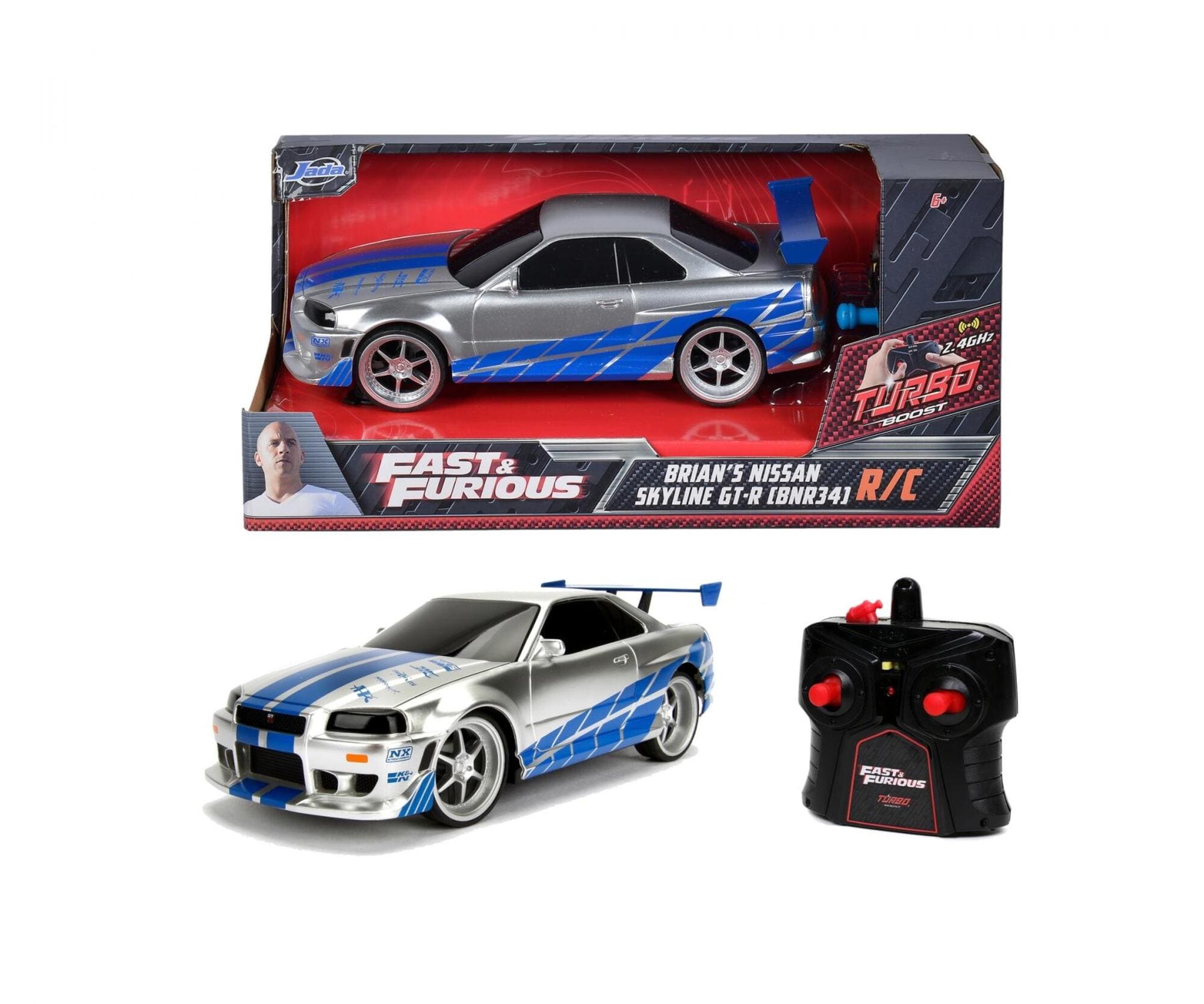 Jada Toys Fast _ Furious 2002 Nissan Skyline GTR RC 1_24 im silbernen Design