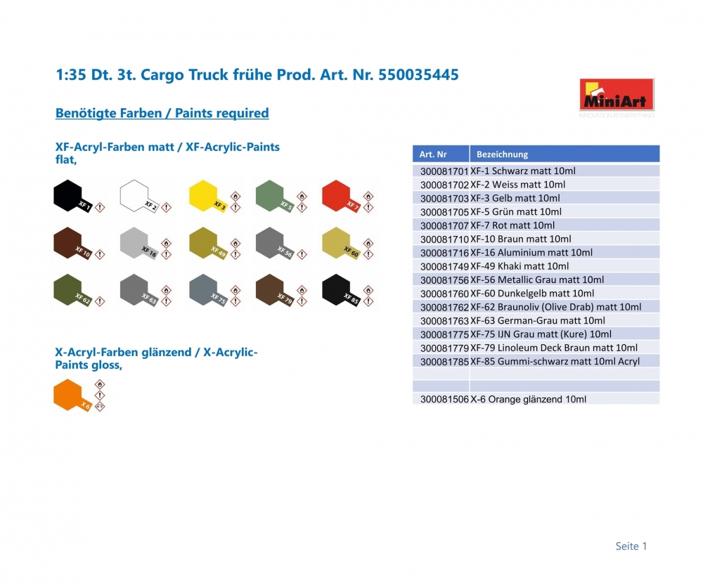 MiniArt 1_35 Dt_ 3t_ Cargo Truck fruehe Prod. Plastik Modellbausatz - RC-Zubehoer