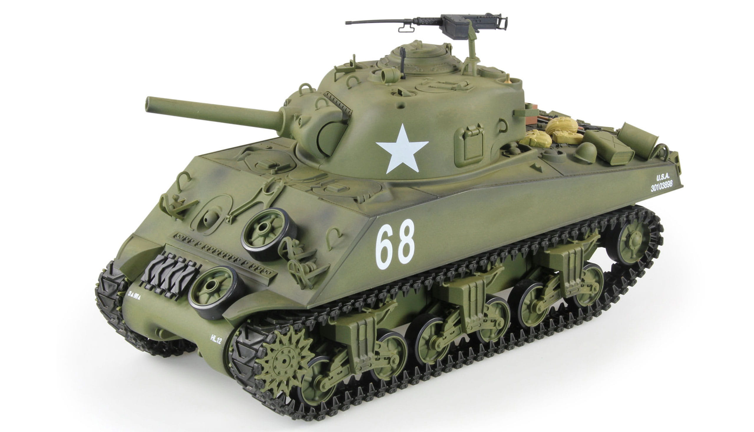 Amewi 1:16 RC Panzer U.S. M4A3 Sherman R&S 2.4Ghz QC Control Edition, Holzkiste