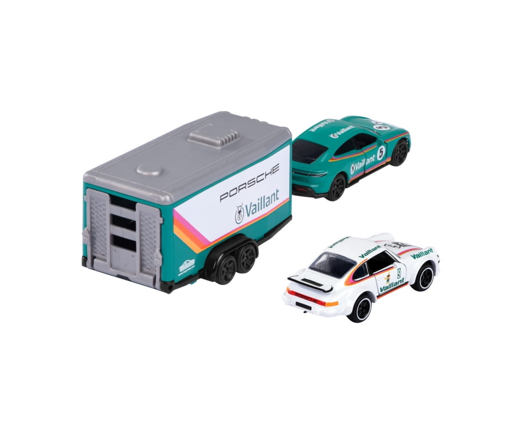 Majorette Car Trailer w. Porsche Taycan + 934