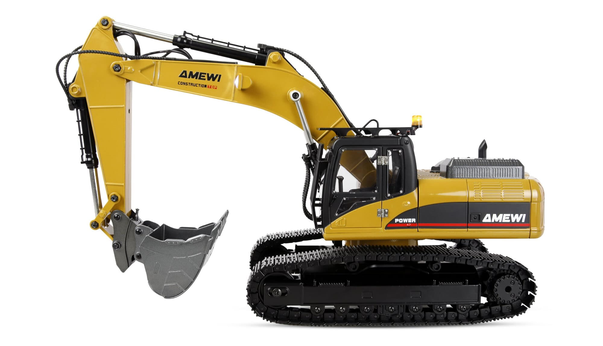 Amewi G705E Bagger Metall 1_14 RTR gelb mit Schnellwechsler und Werkzeugen