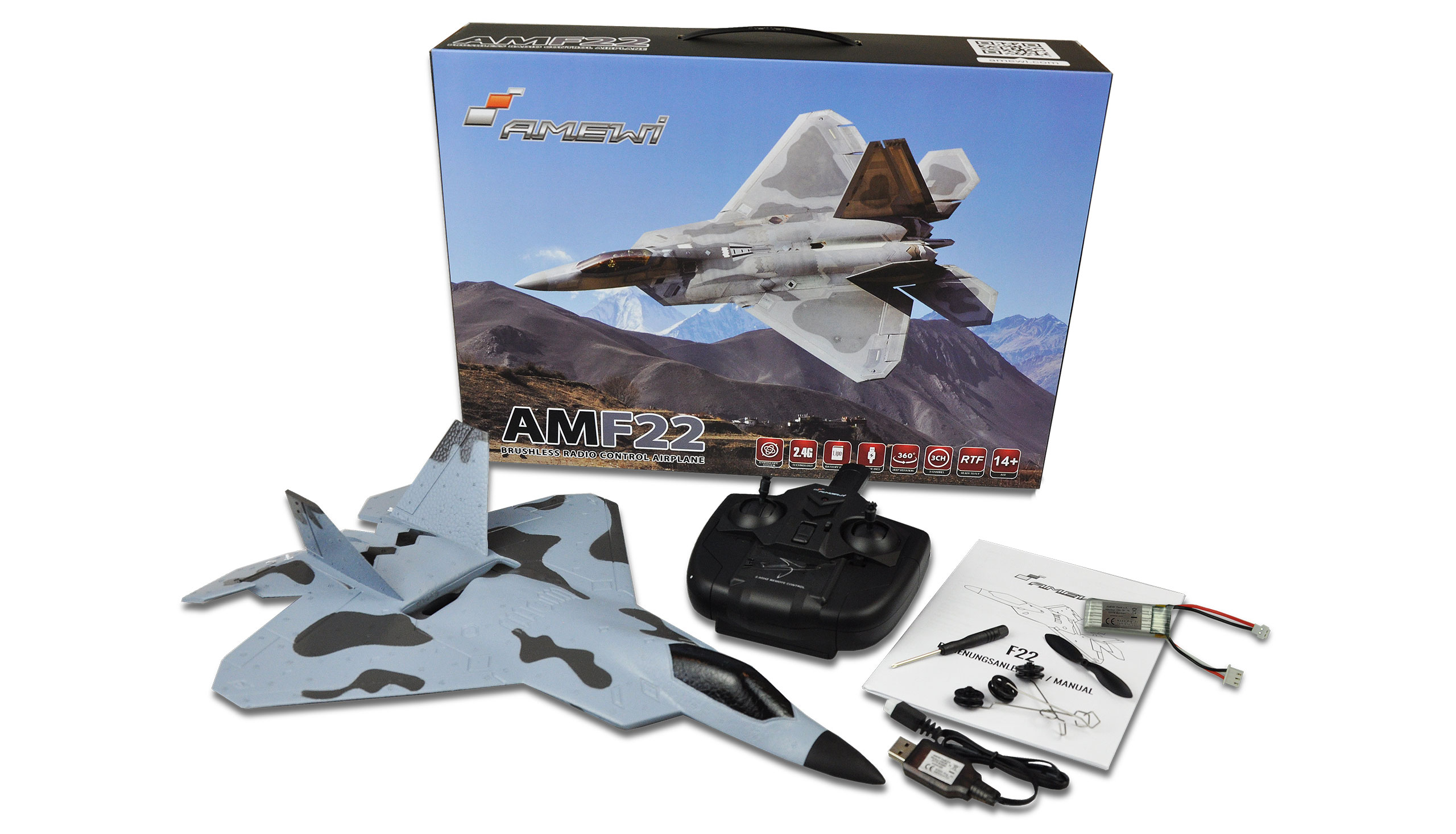 Amewi RC F22 Flugzeug Brushless 3D/6G 3 Kanal 2,4GHz RTF