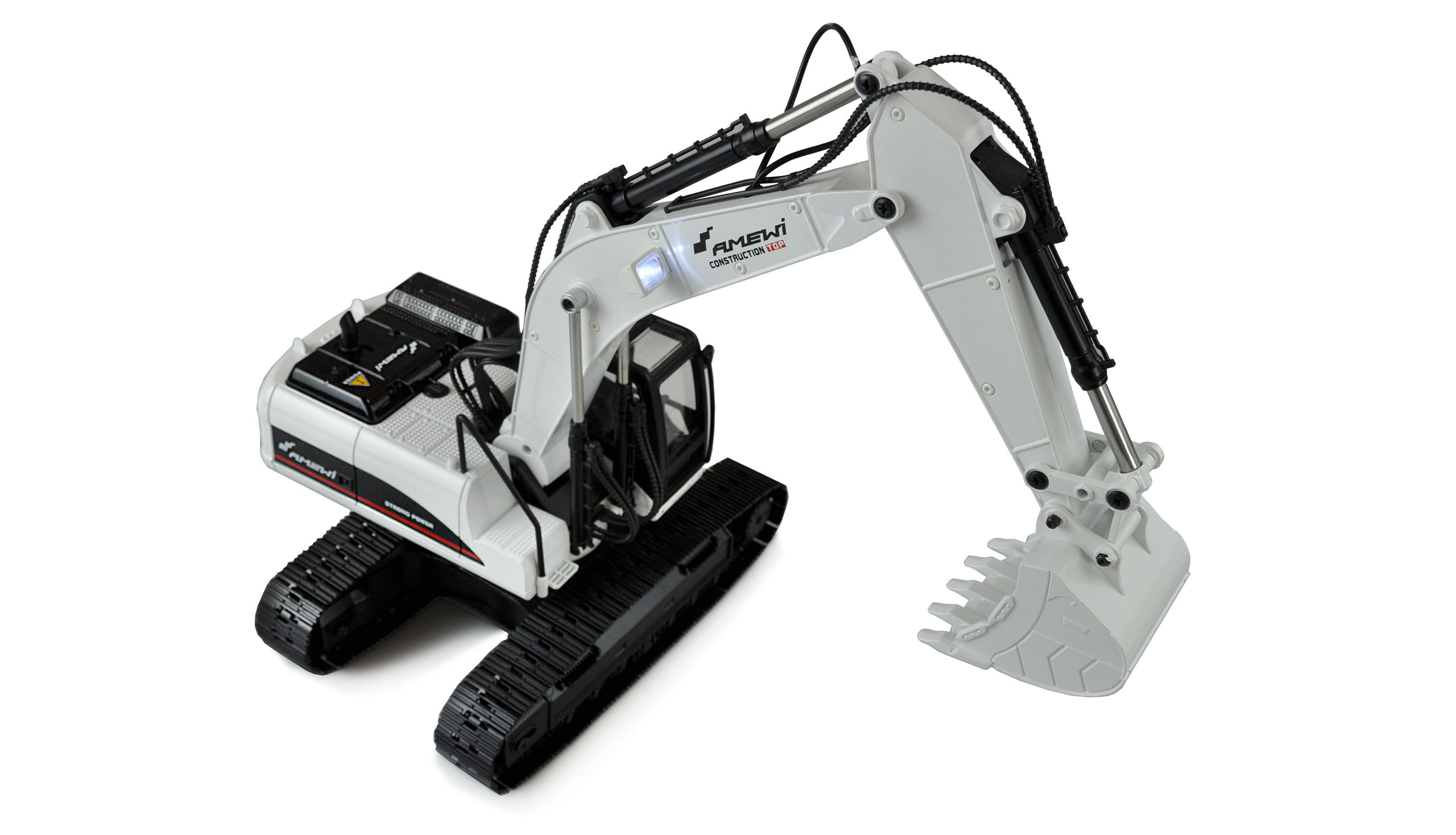 Amewi RC Bagger 1_14 Vollmetall RTR - Weiss mit Zubehoer Amewi RC Bagger 1_14 Vollmetall RTR mit Zubehoer Greifer Hammer Weiss