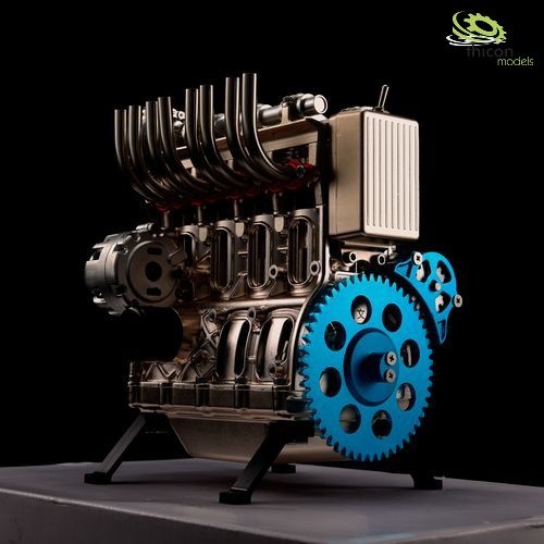 Thicon Motor 4-Zylinder Metall Bausatz Motorblock in champagner - RC-Zubehoer