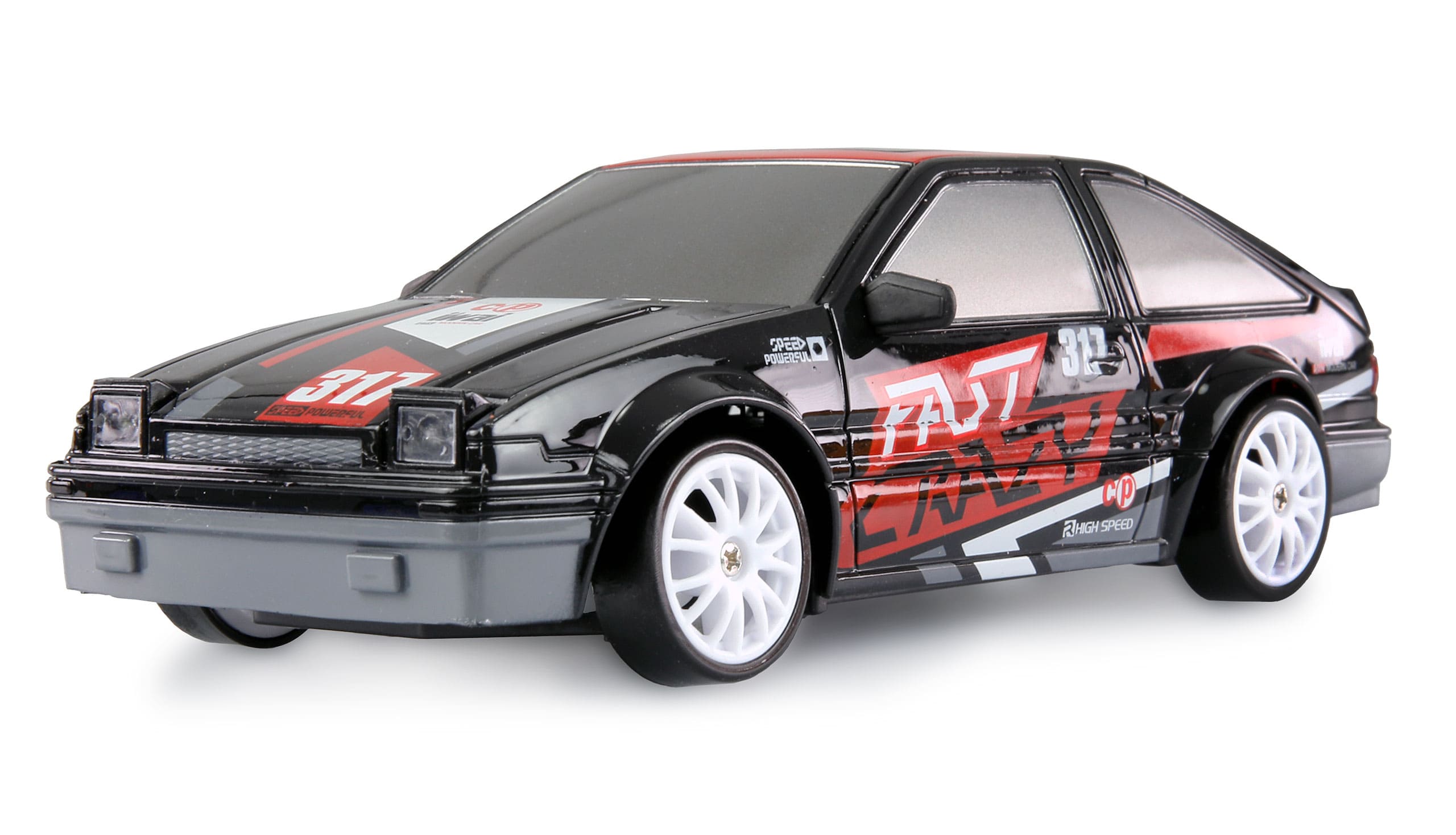 Amewi Drift Sport Car 4WD 1_24 RTR in Schwarz mit LED-Frontbeleuchtung und Zusatzreifen