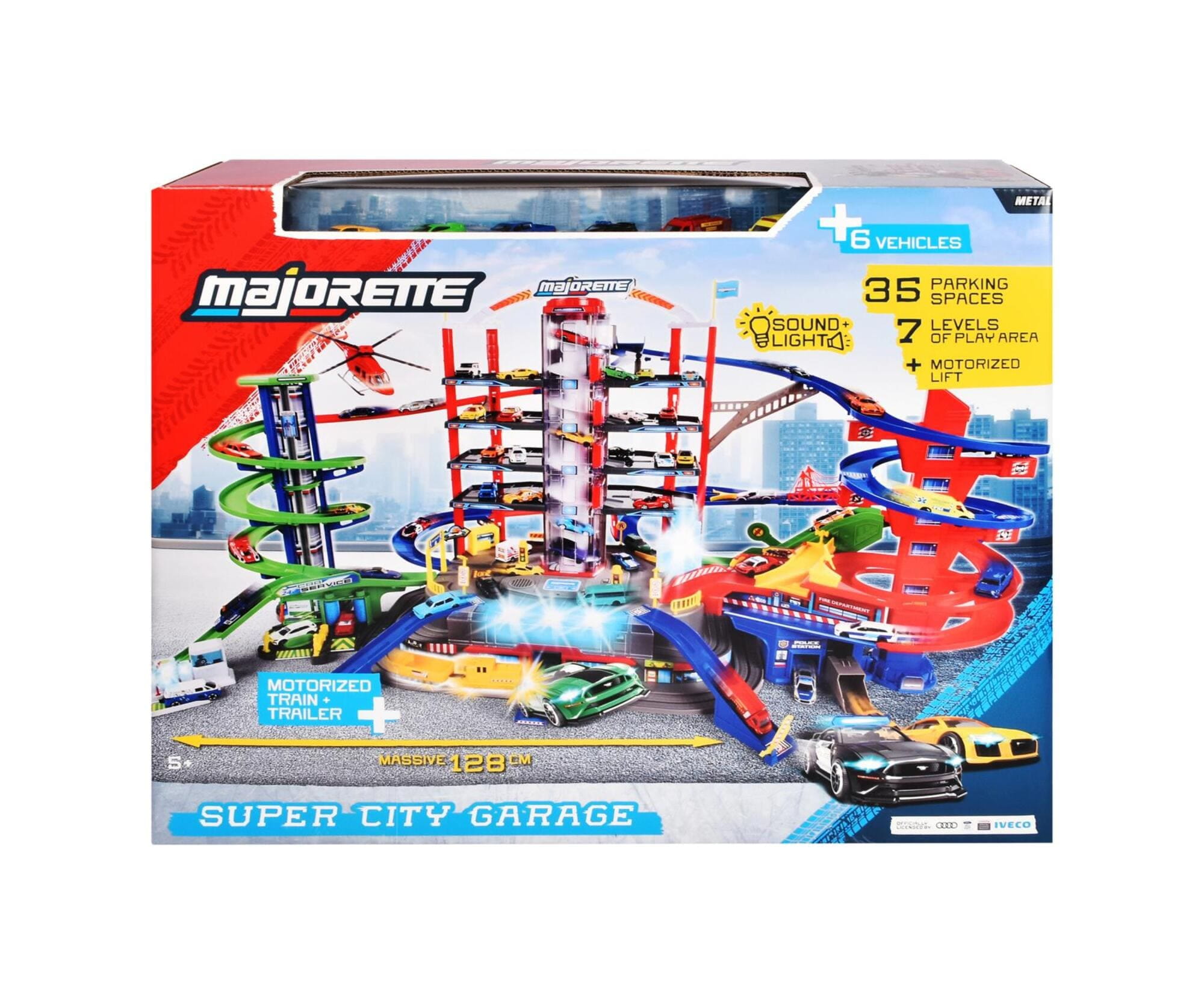 Majorette Super City Parkhaus mit 7 Etagen_ Zug und 6 Autos_