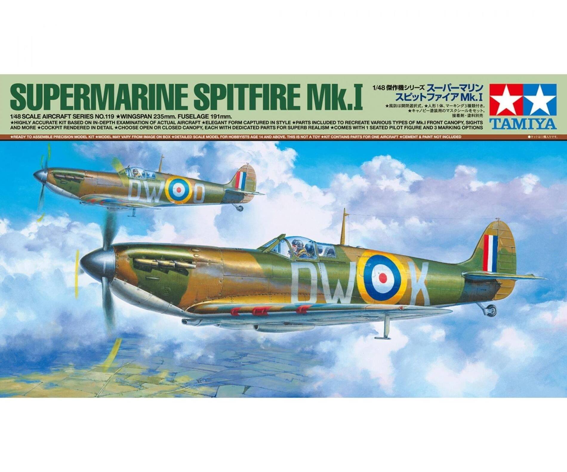 Tamiya 1_48 Supermarine Spitfire Mk.I Flugzeugmodell Bausatz