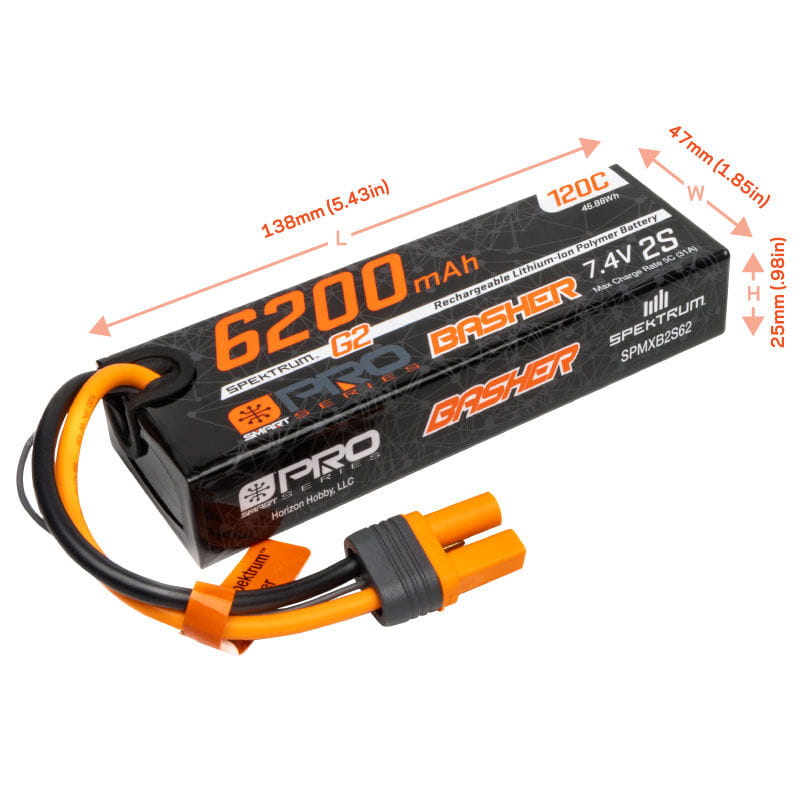 Spektrum Lipo Akku 7,4V 6200mAh 2S Smart Pro Basher 120C IC5