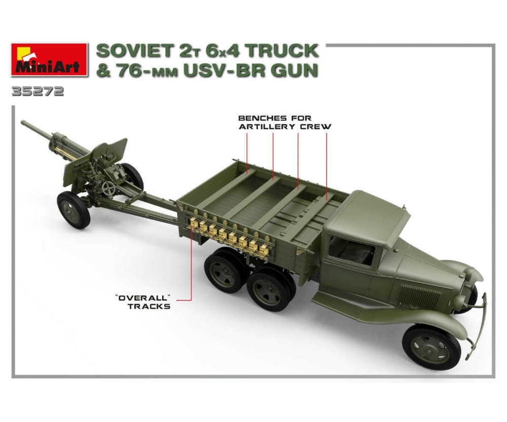 MiniArt 1:35 Soviet 2t LKW 6x4 m. 76mm Plastik Modellbausatz