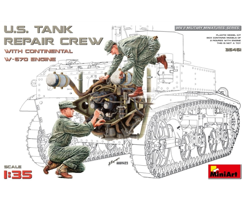 MiniArt 1_35 US Panzer Rep_ Crew m. W670 Motor Plastik Modellbausatz - RC-Zubehoer