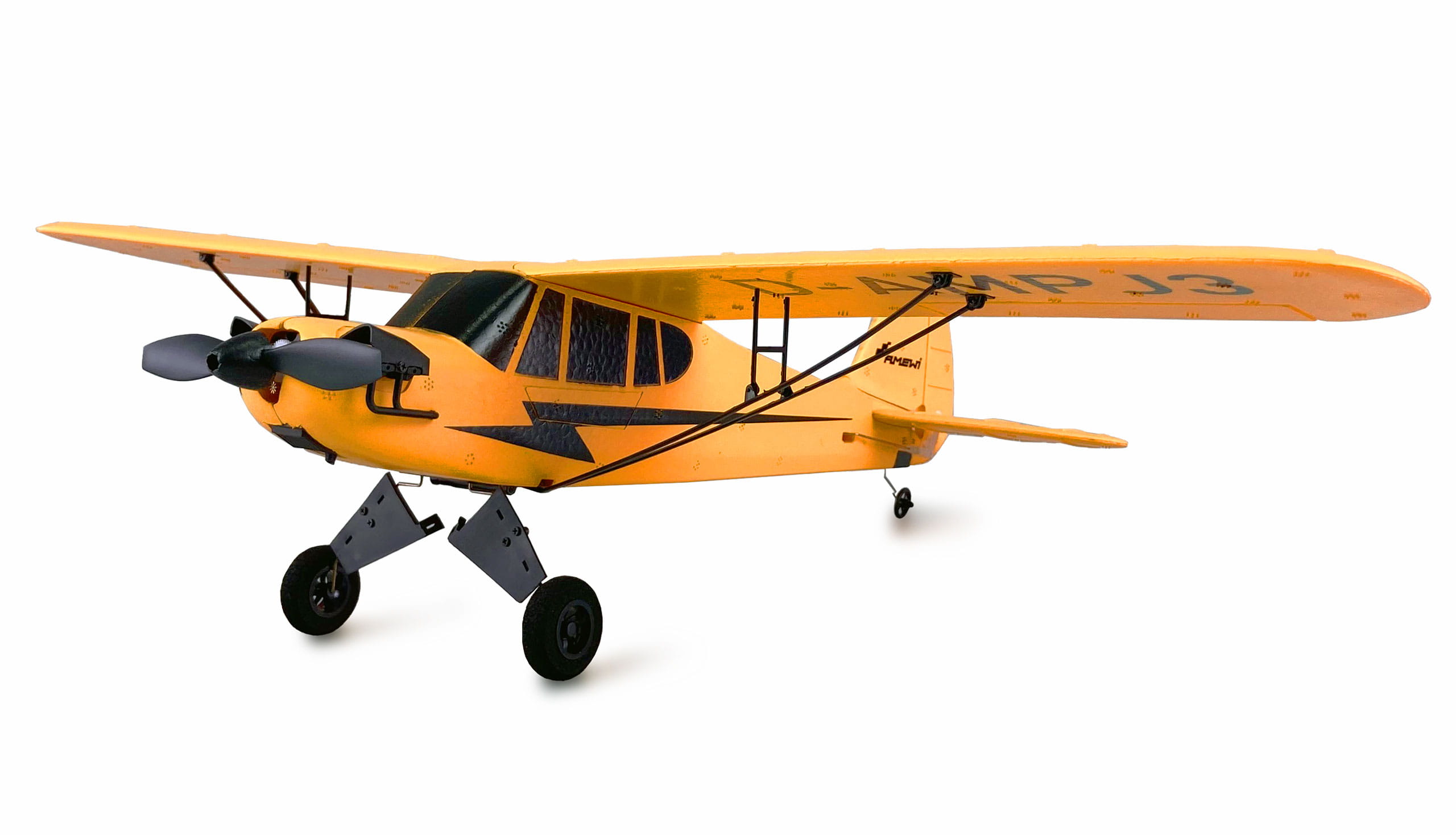 Amewi RC Flugzeug Piper J-3 Cup mit Gyro 3-Kanal BNF gelb