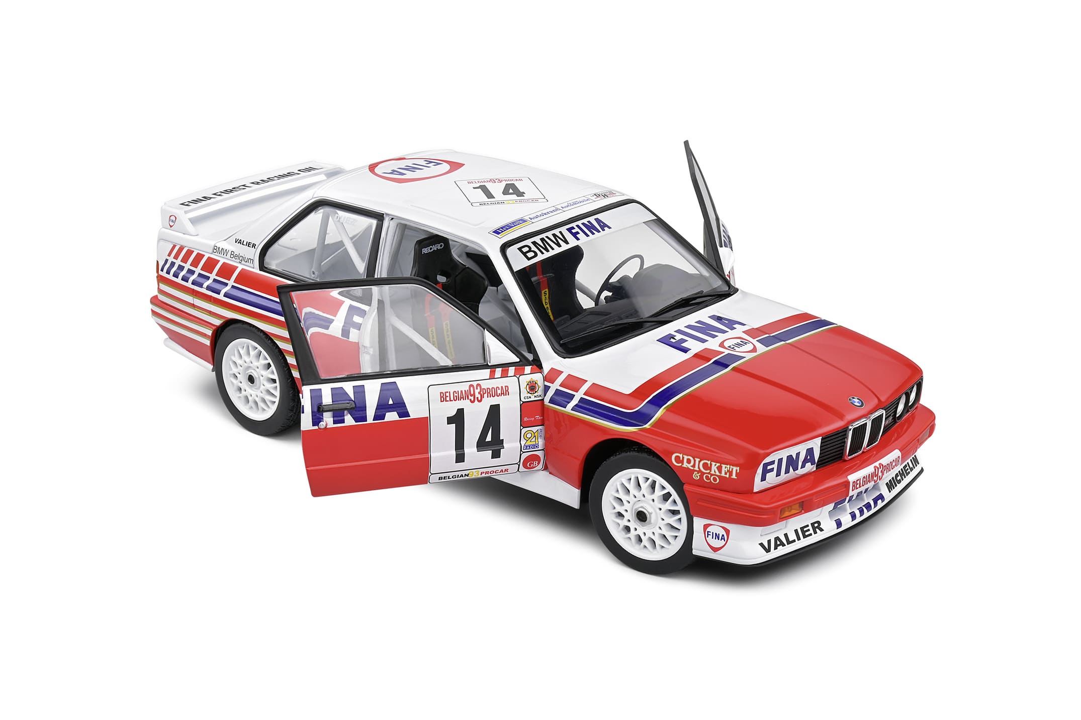 Solido 1_18 BMW E30 M3 #14 Belgium Procar 1993 Weiss Modellauto Detailgetreue Nachbildung