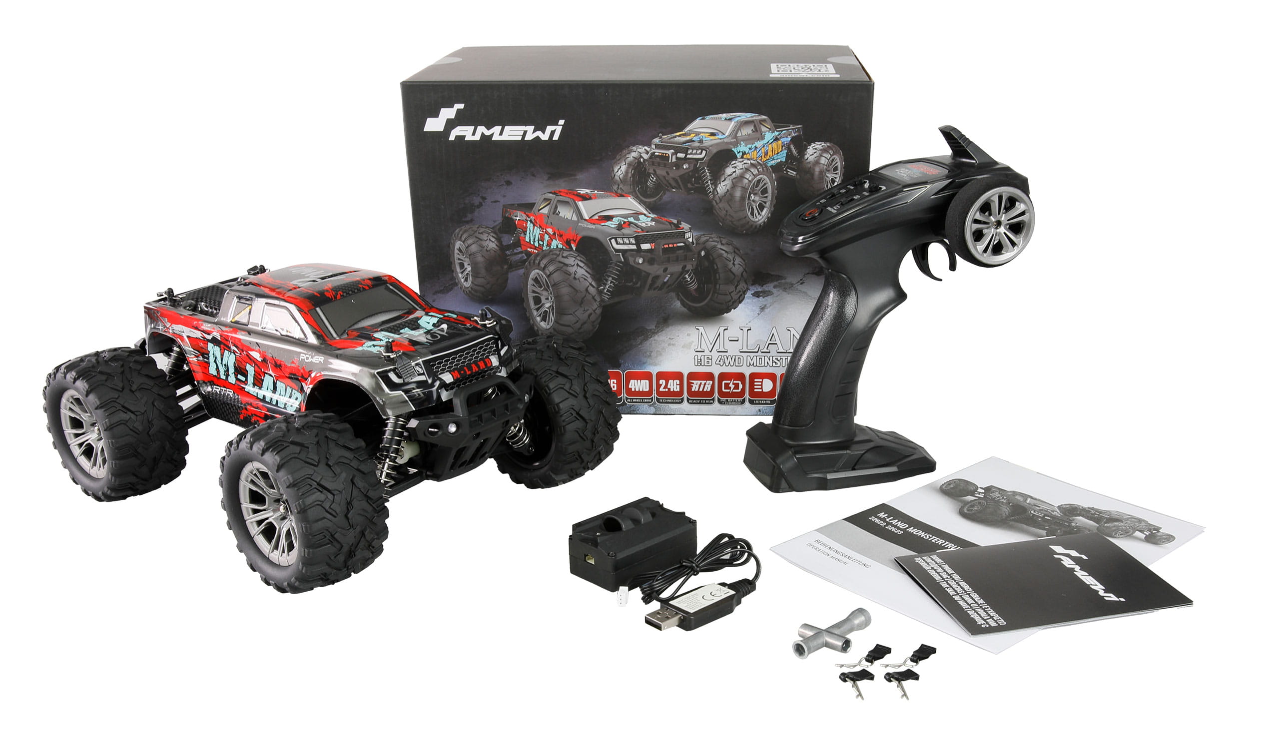 Amewi M-Land RC Monstertruck 48km_h 4WD 1_16 RTR rot - Art_-Nr. 22622