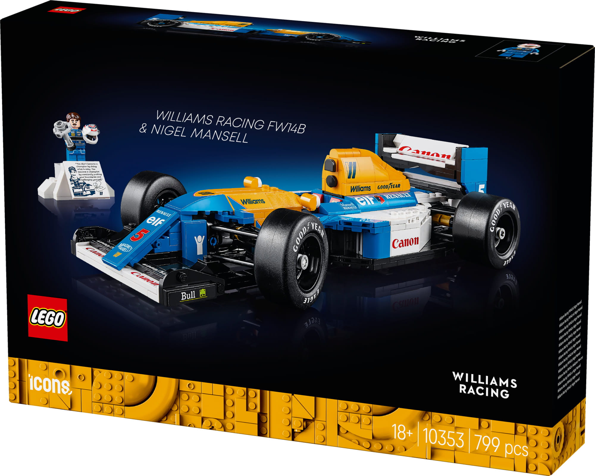 lego icons williams racing fw14b mit nigel mansell LEGO® Icons Williams Racing FW14B Modell mit Nigel Mansell - Detailansicht