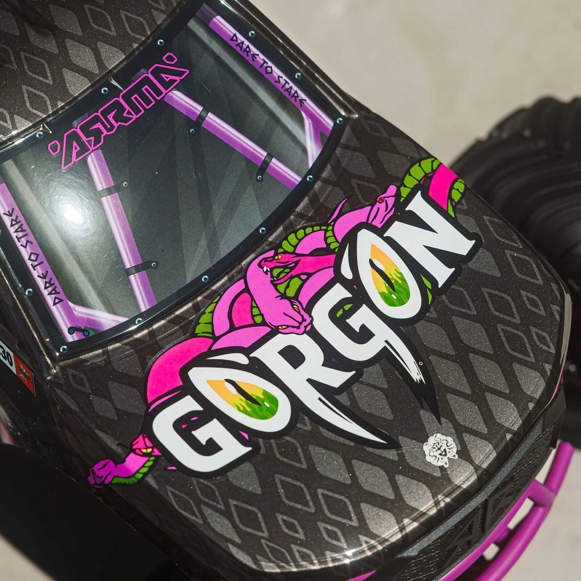 ARRMA GORGON MT 2WD RTR Monster Truck Purple_ RC Fahrzeug mit Akku und Ladegeraet