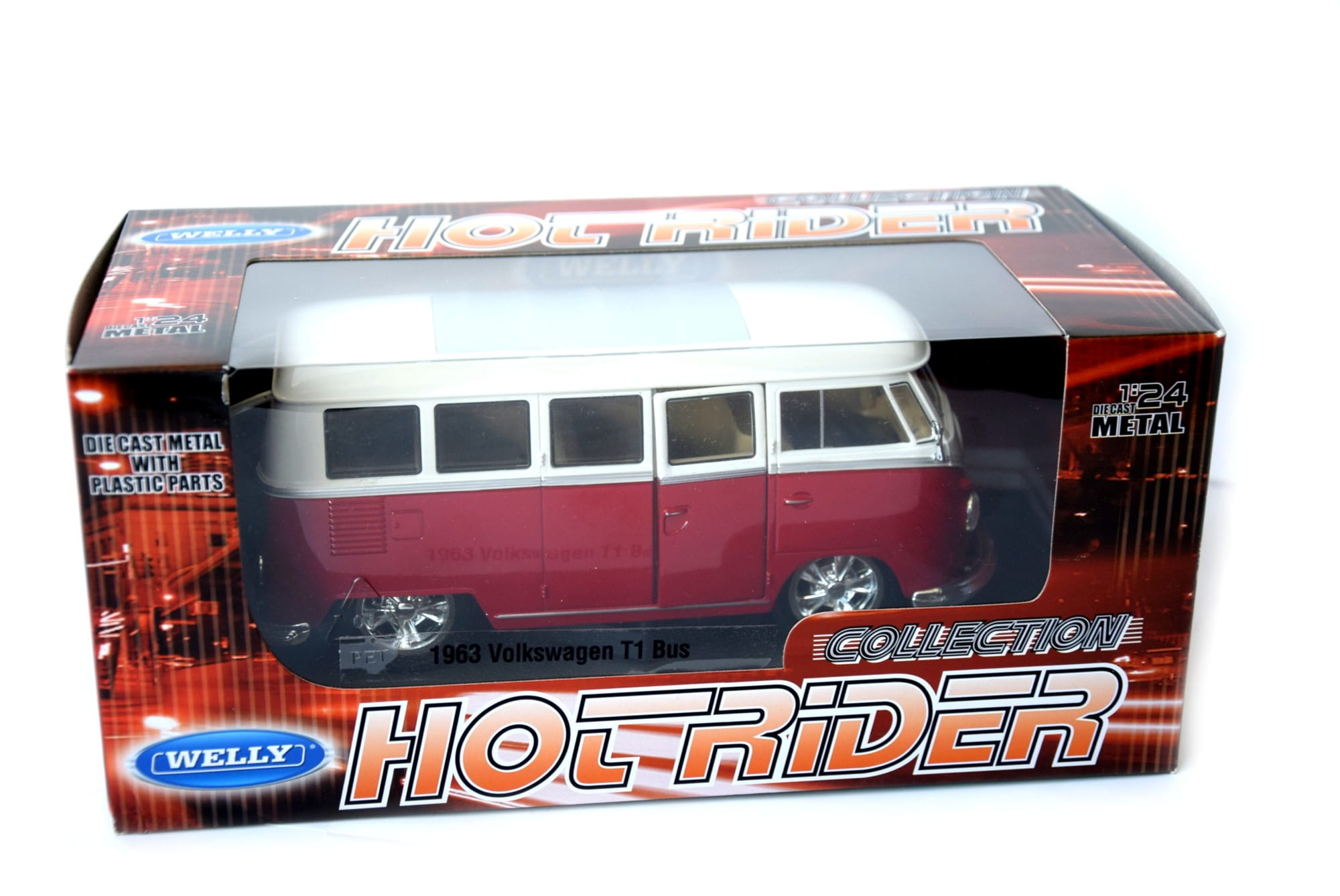 Welly Modellauto 1:24 1963 VW Volkswagen Classical T1 Bus Hotrider Rot-Weiss