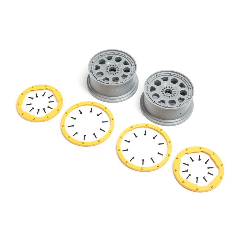 Losi Wheels_ Silver_ Yellow Beadlock _2_ DBXL 2.0 - RC-Zubehoer