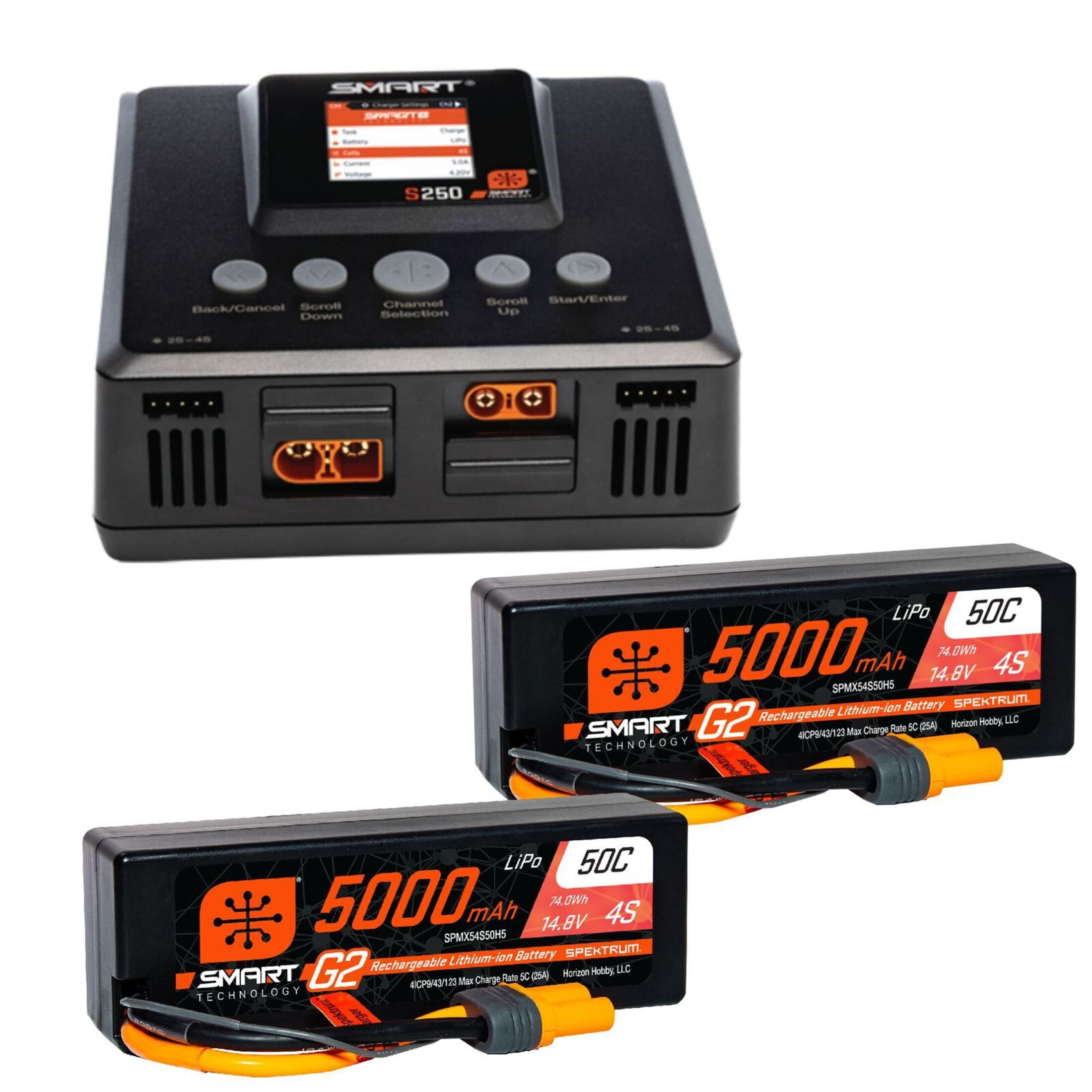 Spektrum Smart Powerstage 8S Bundle mit 2x5000mAh 4S LiPo-Akkus und S250 Ladegeraet