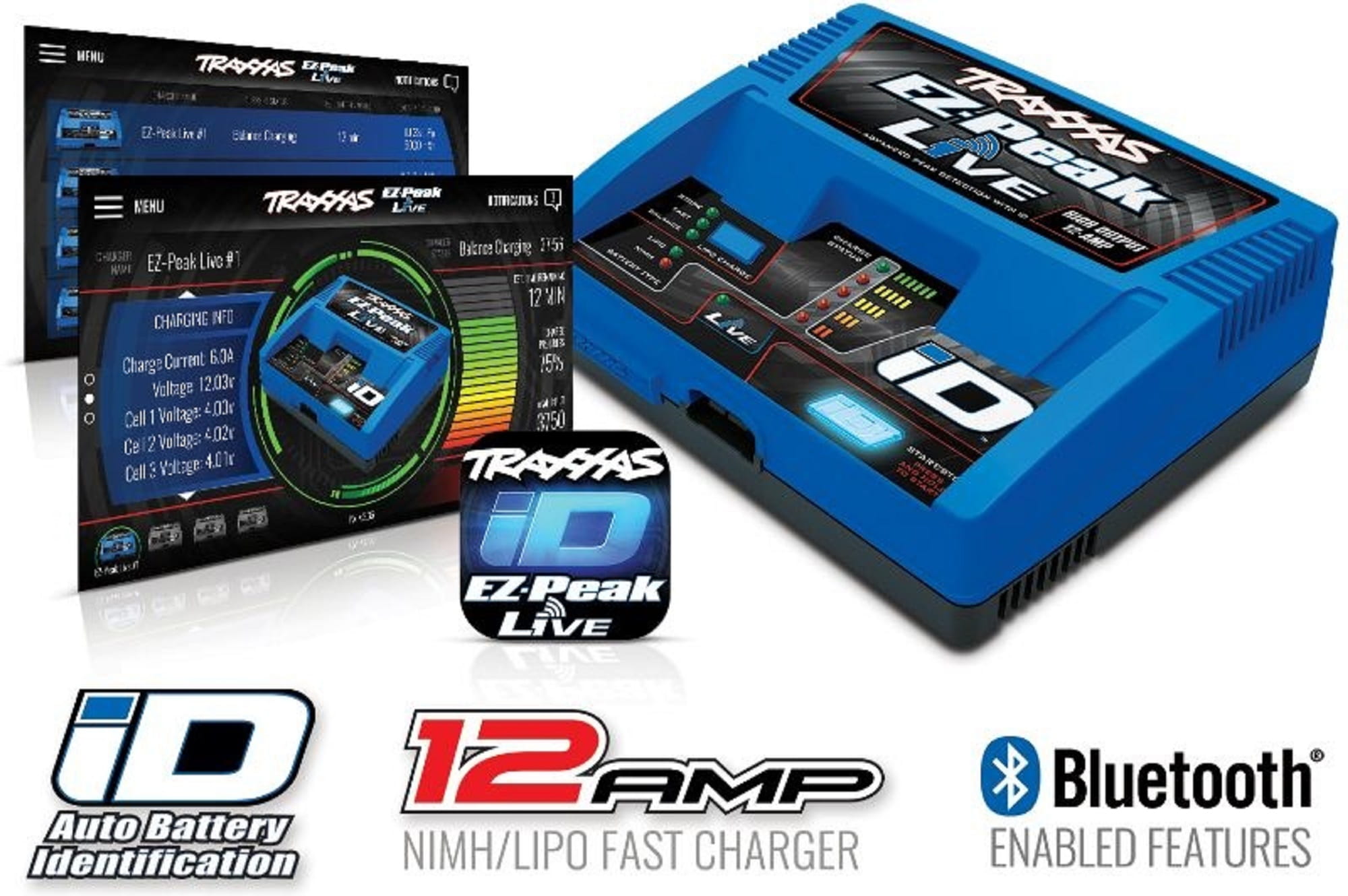 Traxxas EZ-Peak Live Ladegeraet 12A NiMH LiPo Schnell-Lader Traxxas EZ-Peak Live Ladegeraet 12A mit Bluetooth und iD-Technologie
