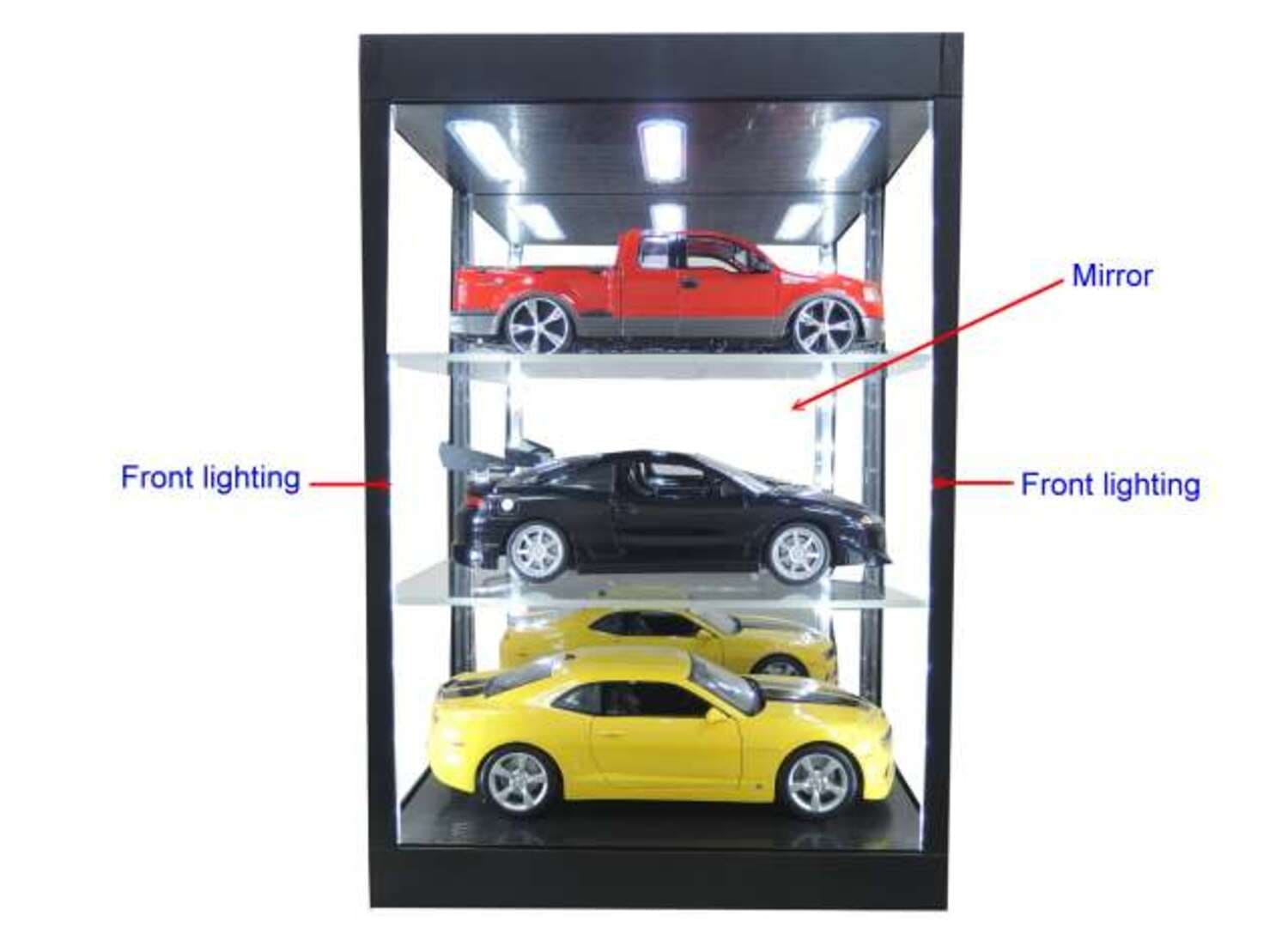 Triple9 LED-Vitrine 1_18 Schwarz mit Spiegelrueckwand und LED-Beleuchtung_