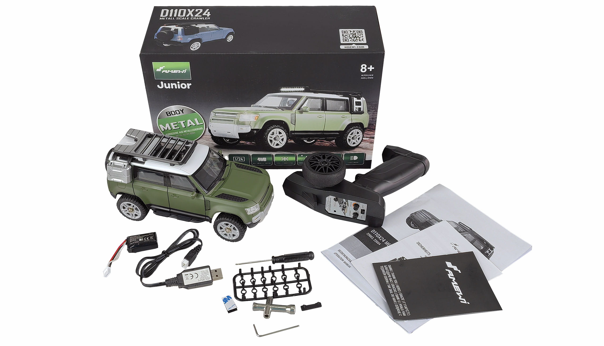 Amewi Scale Crawler D110X24 Metall 4WD 1:24 RTR grün