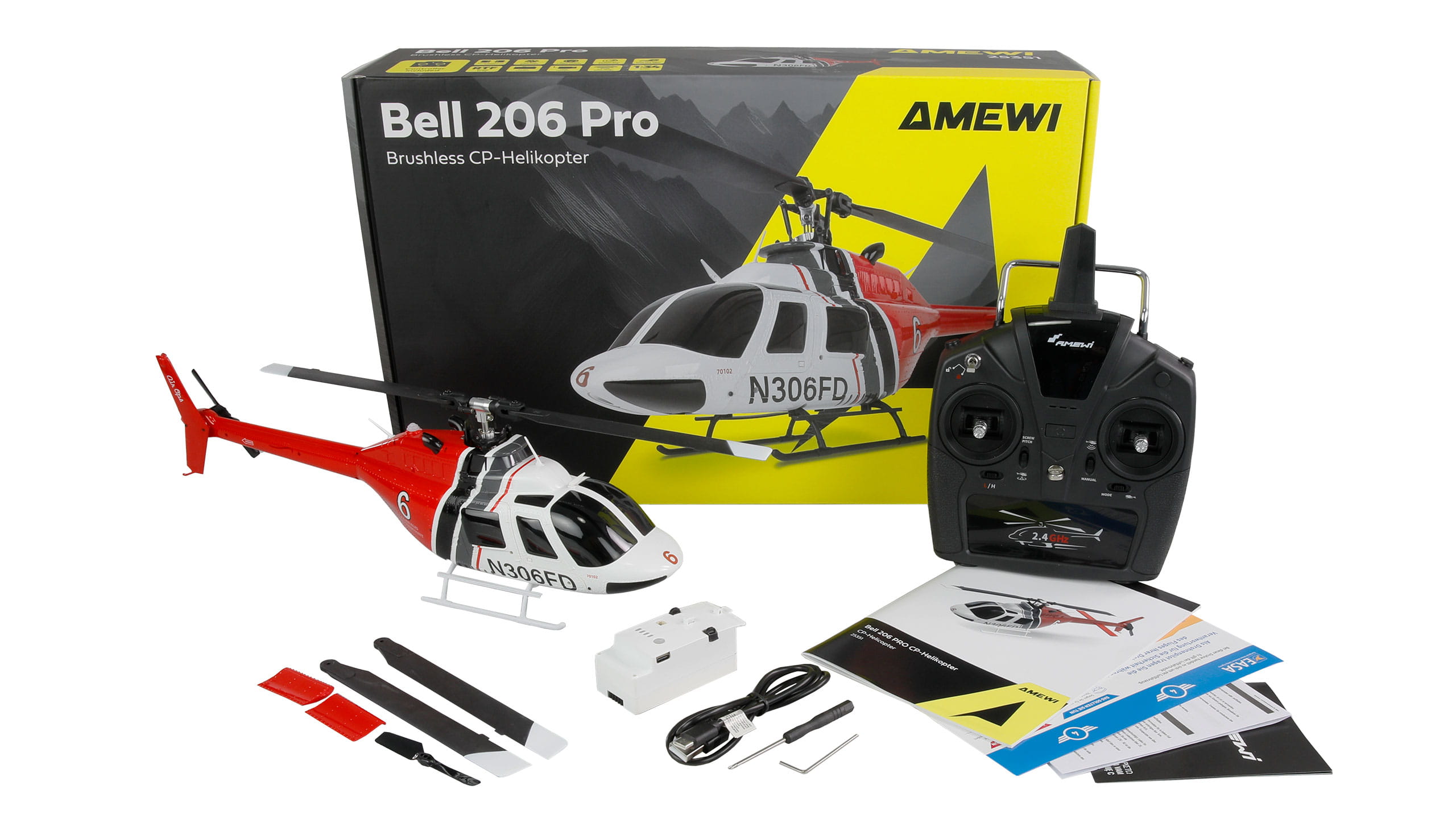 Amewi Bell 206 PRO brushless CP-RC Hubschrauber 6-Kanal 6G RTF - Art_-Nr. 25351