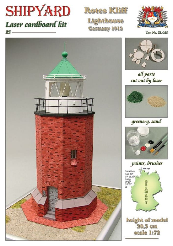 Shipyard Leuchtturm Rotes Kliff Lighthouse Germany 1913 1:72 Laser Kartonbausatz