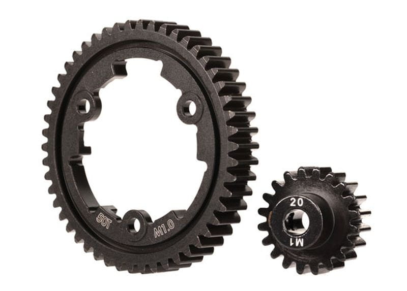 Traxxas Hauptzahnrad 50Zaehne Stahl breit _ 20Zaehne Ritzel 1.0 Pitch - RC-Zubehoer