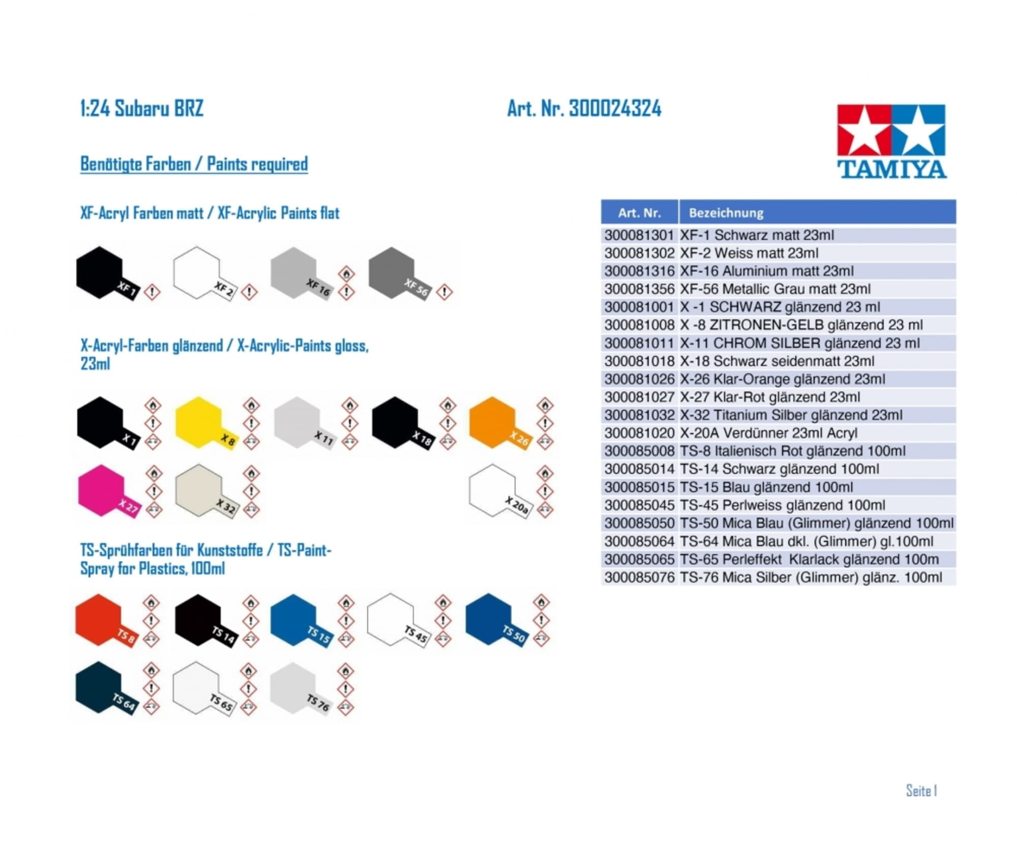 Tamiya Plastikmodellbausatz - 1_24 Subaru BRZ