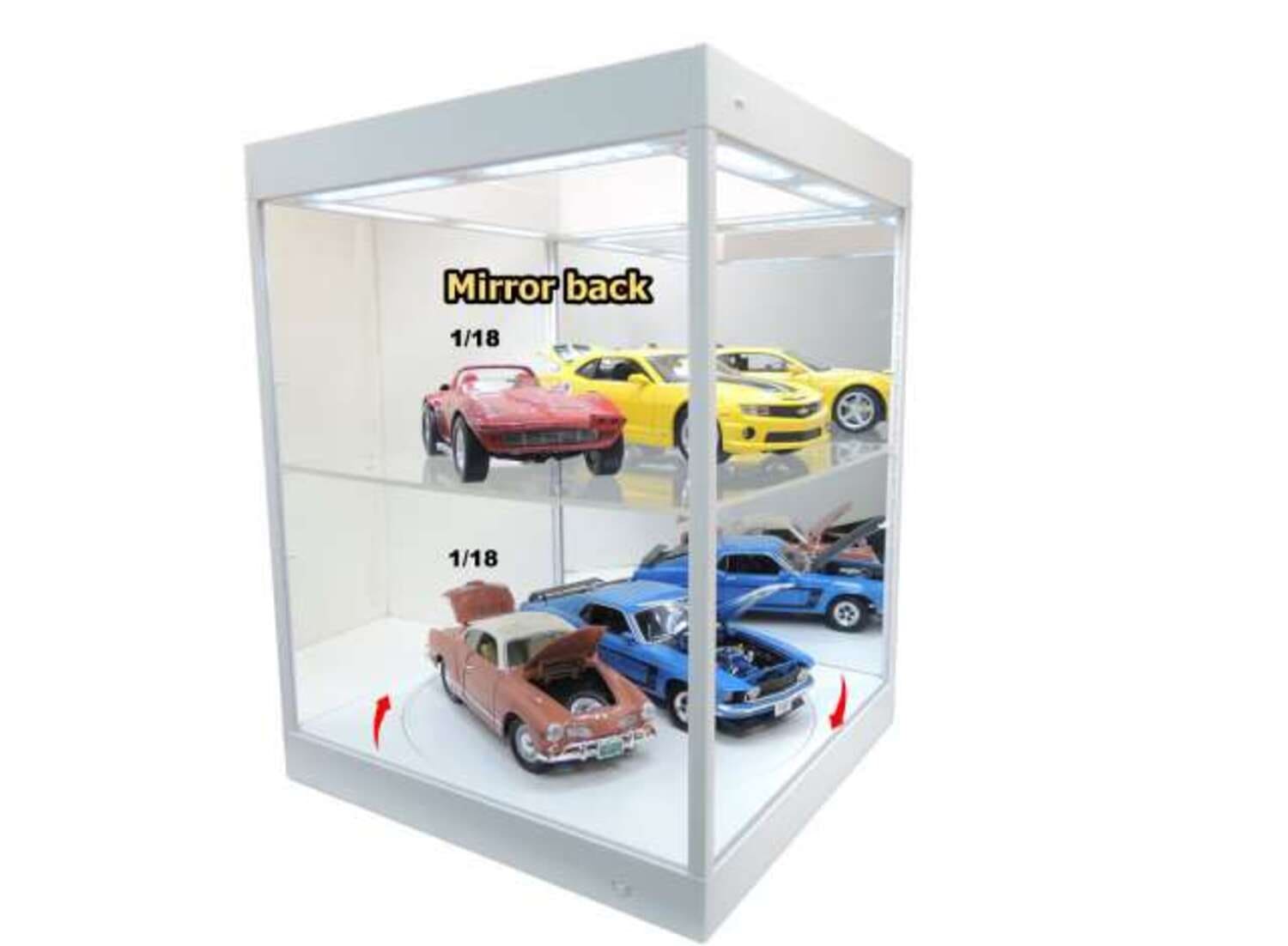 Triple9 LED-Vitrine 1_18 Weiss mit Spiegelrueckwand und Drehteller_