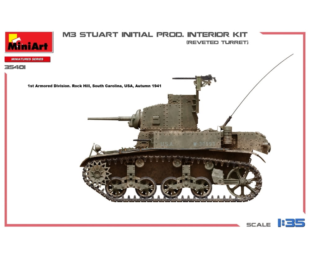 MiniArt 1_35 M3 Stuart erste Prod_ m. Interieur Plastik Modellbausatz - RC-Zubehoer