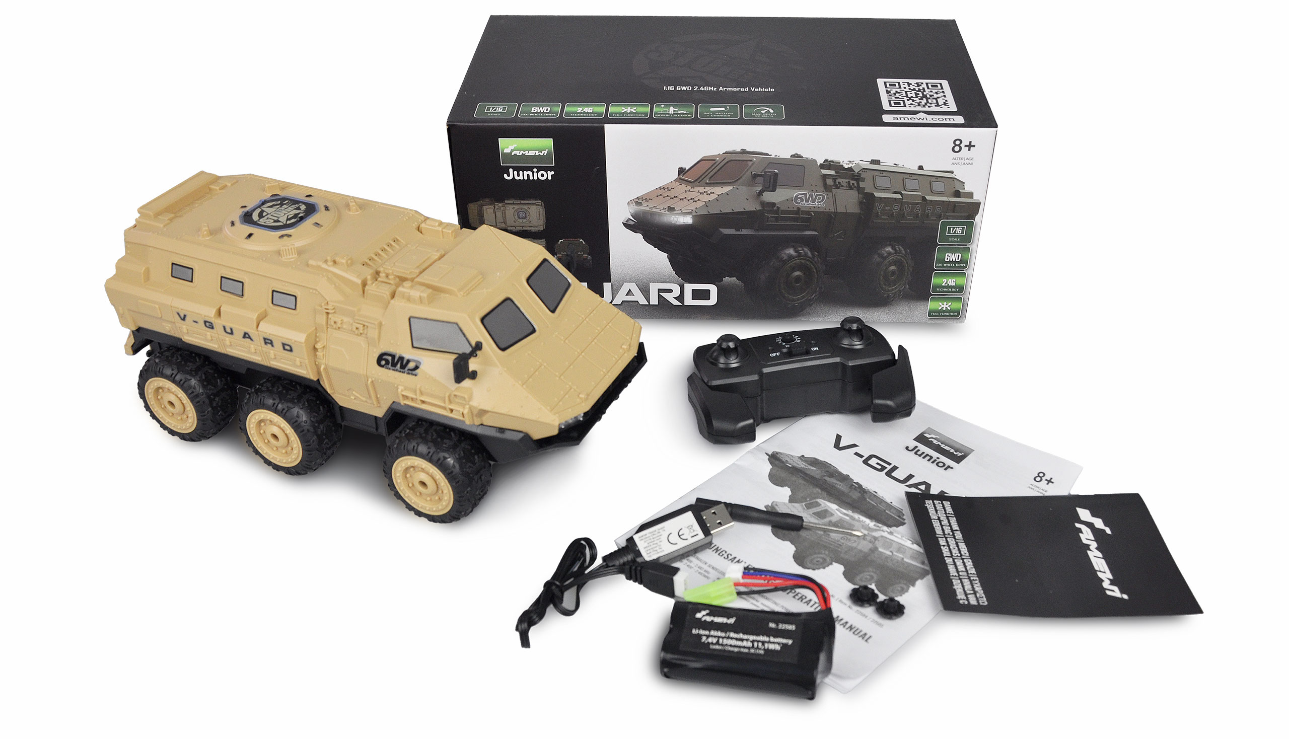 Amewi V-Guard gepanzertes Fahrzeug 6WD 1:16 RTR, sandfarben