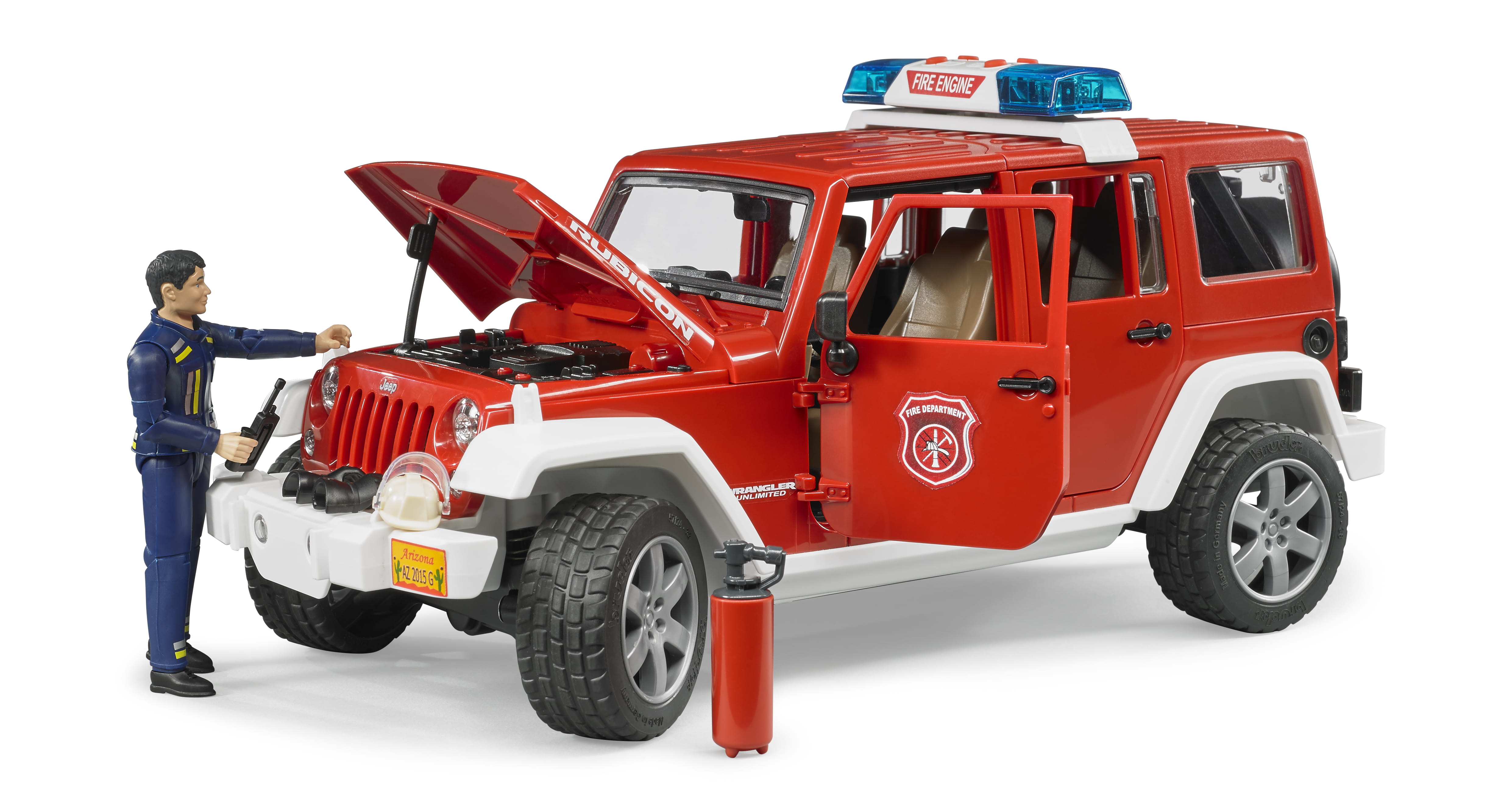 Bruder Jeep Wrangler Unlimited Rubicon Feuerwehr Einsatzfahrzeug m Figur