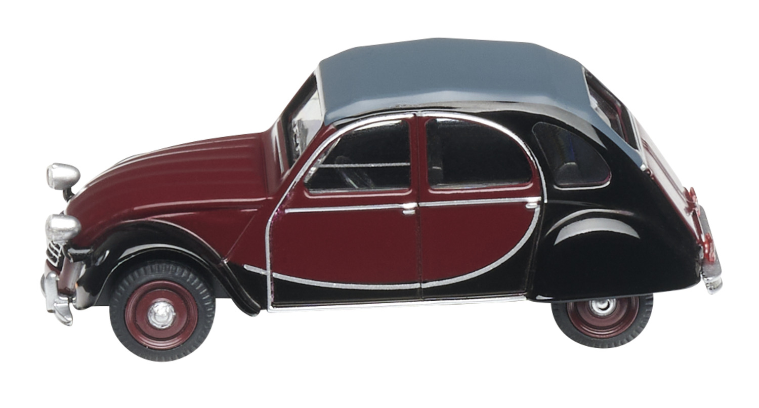 Schuco 1_64 Citroen 2CV Charlsten Weinrot_Schw. Standmodell