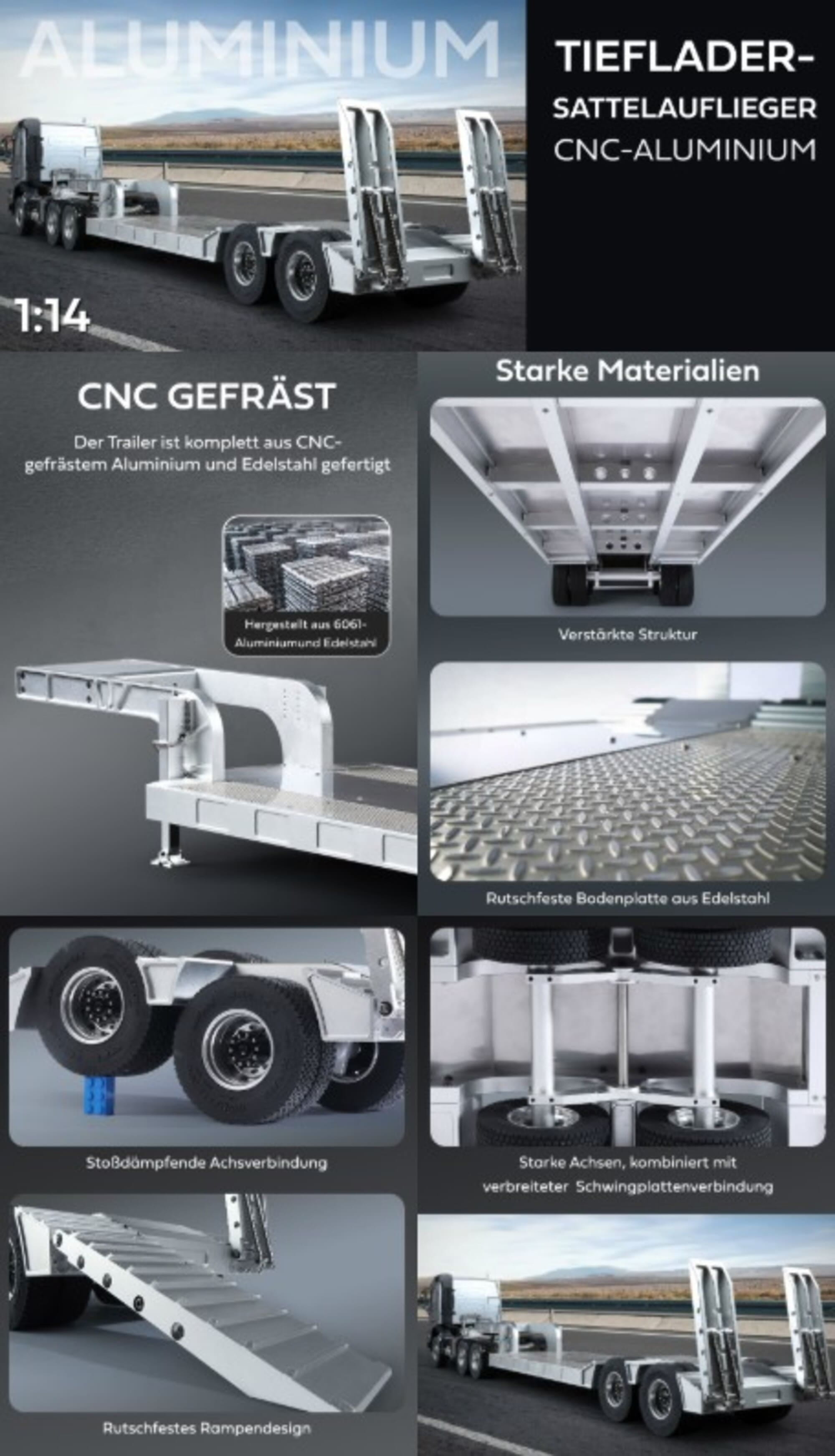 E-012 RC Tieflader-Sattelauflieger 1_14 Trailer Bausatz bis 15kg