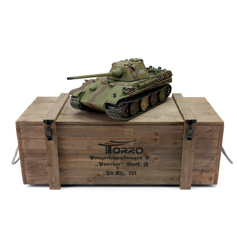 Torro Panther F RC Panzer 1_16 Pro IR Servo Vollmetall Tarn Holzkiste