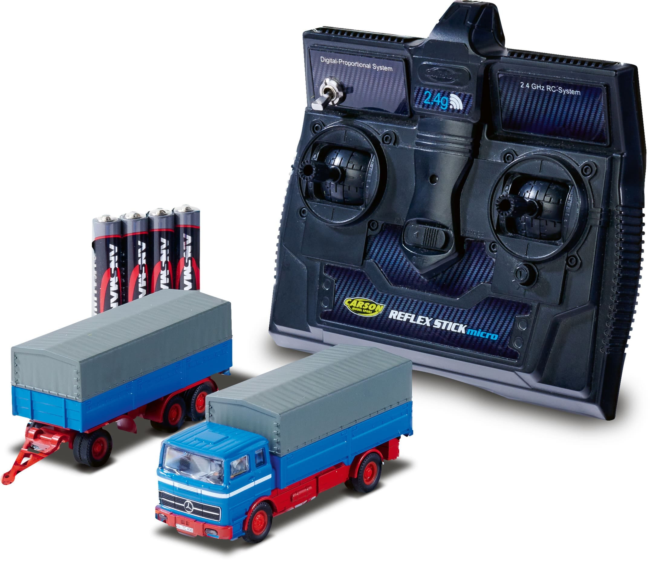 Carson MB 1620 Plane mit Anhaenger 1_87 RTR blau fuer H0-Eisenbahnanlagen