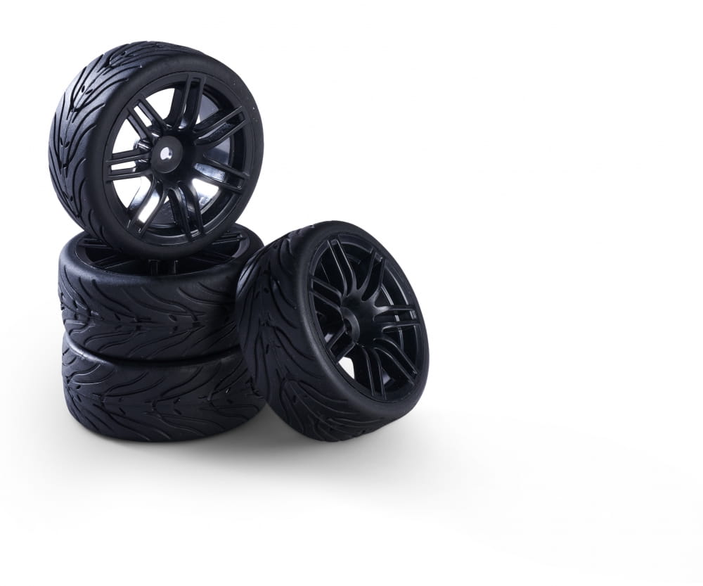 Carson Reifen mit Felgen 1:10 Räderset 14 Speichen Design (4) schwarz