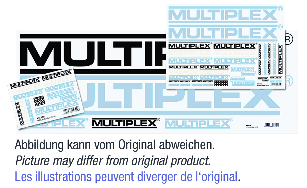 Multiplex Aufkleber Set MPX-Logo schw_w_sil 12_5x8_7cm 10x Aufkleber Boegen - RC-Zubehoer
