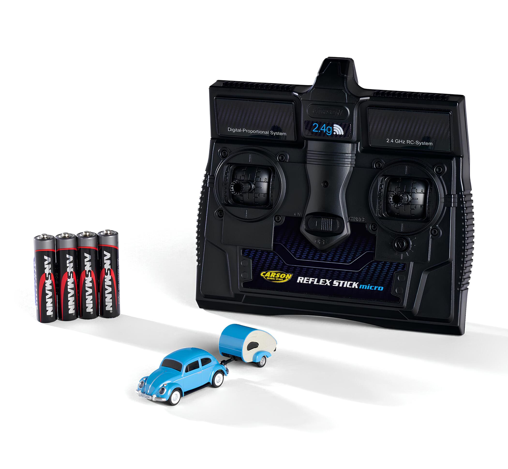 Carson VW Kaefer RC mit Anhaenger im Massstab 1_87 H0 mit 2_4 GHz Fernsteuerung und LED-Beleuchtung vor