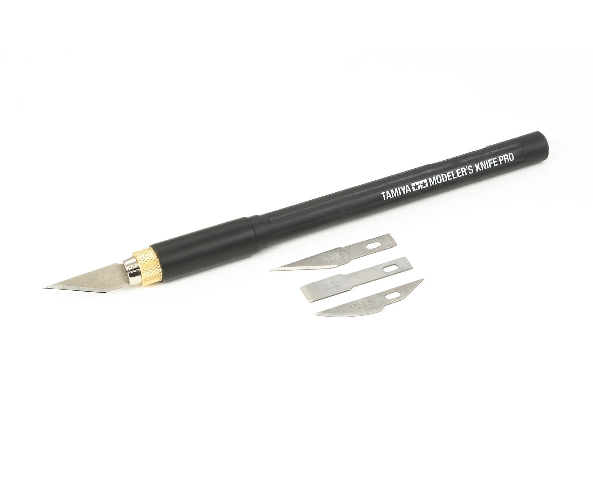 Tamiya Profi Bastel-Messer mit verstaerktem Griff und verschiedenen Klingen fuer praezises Schneiden