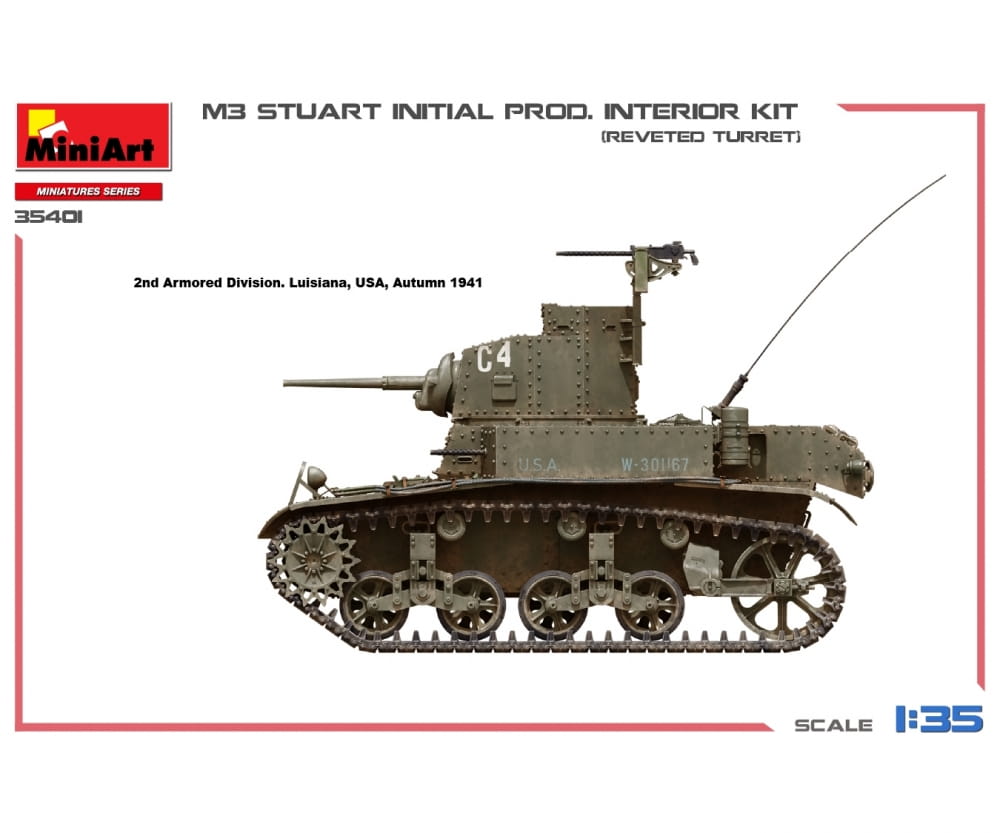 MiniArt 1_35 M3 Stuart erste Prod_ m. Interieur Plastik Modellbausatz - RC-Zubehoer