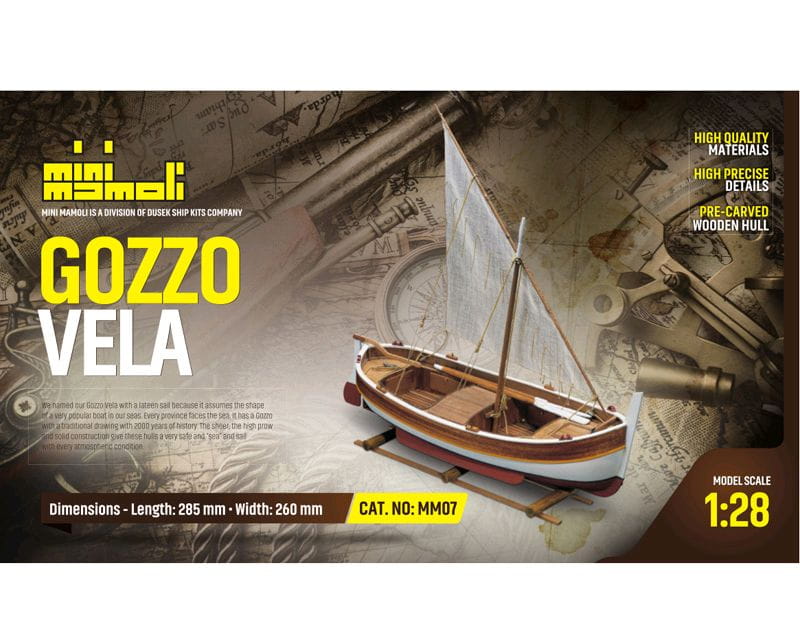 Mini Mamoli Gozzo medit. vela Fischerboot mit Segel 1:28 Holz Bausatz